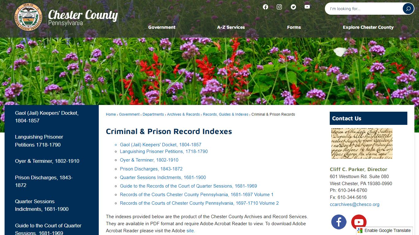 Criminal & Prison Record Indexes - Chester County, PA